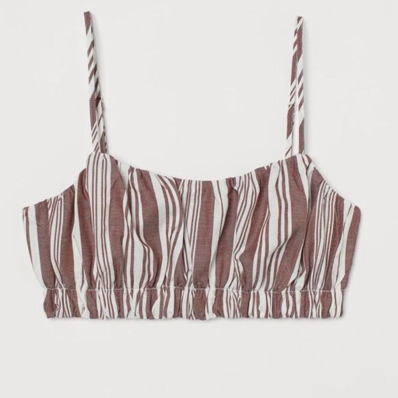 Lemlem + H&M Women's Linen Blend Stripe Elastic Hem Adjustable Strap Crop Top XS - Picture 3 of 9